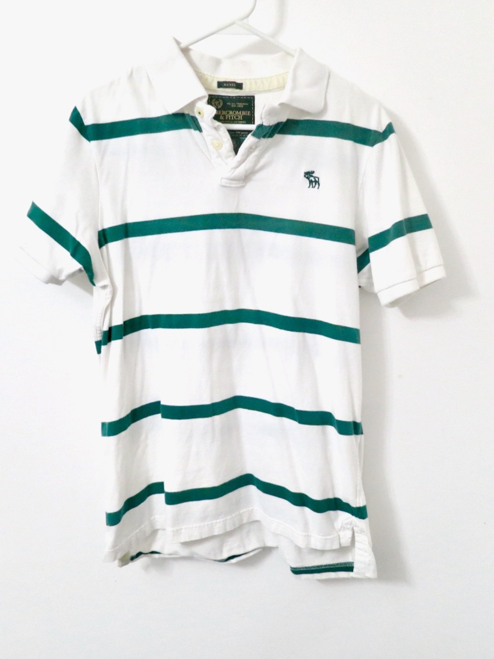 Abercrombie & Fitch Green and White Stripe Muscle Polo Shirt XL